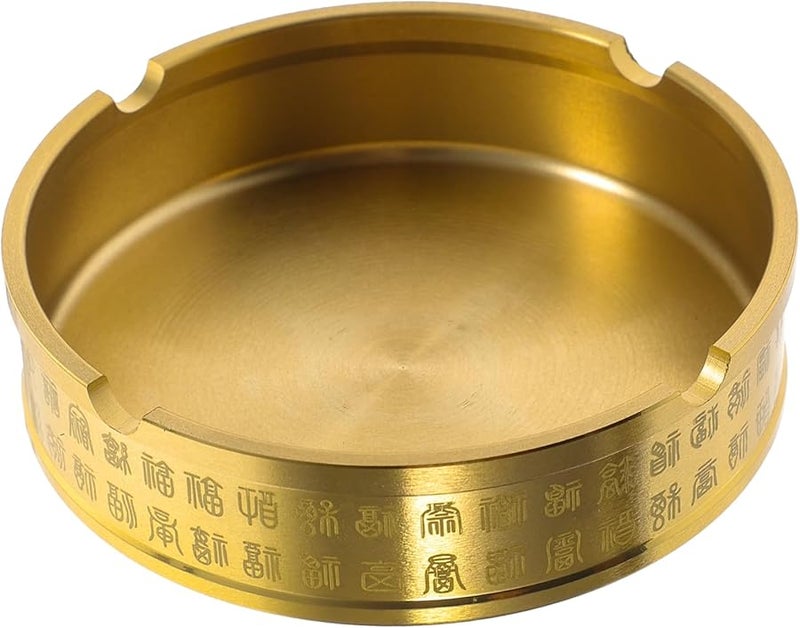 منفضة سجائر نحاسية مستديرة مدمجة للمكتب المنزلي بتصميم بسيط وعتيق مع أخدود - Image 1